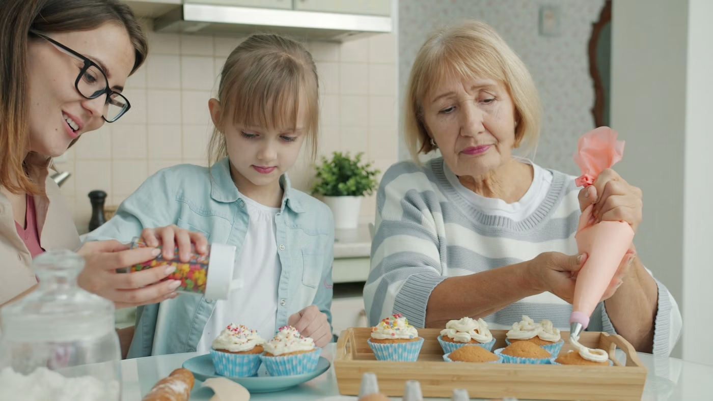 Family cooking together as an everyday learning activity for children age 6 and older